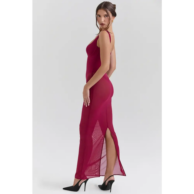 House of Cb Robina Wine Stretch Mesh Maxi - Dresses
