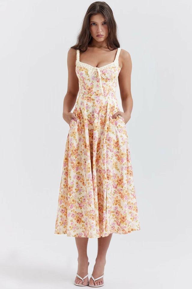 House of CB Sabrina Ivory Print Midi Dress - 8 / Floral - Dresses