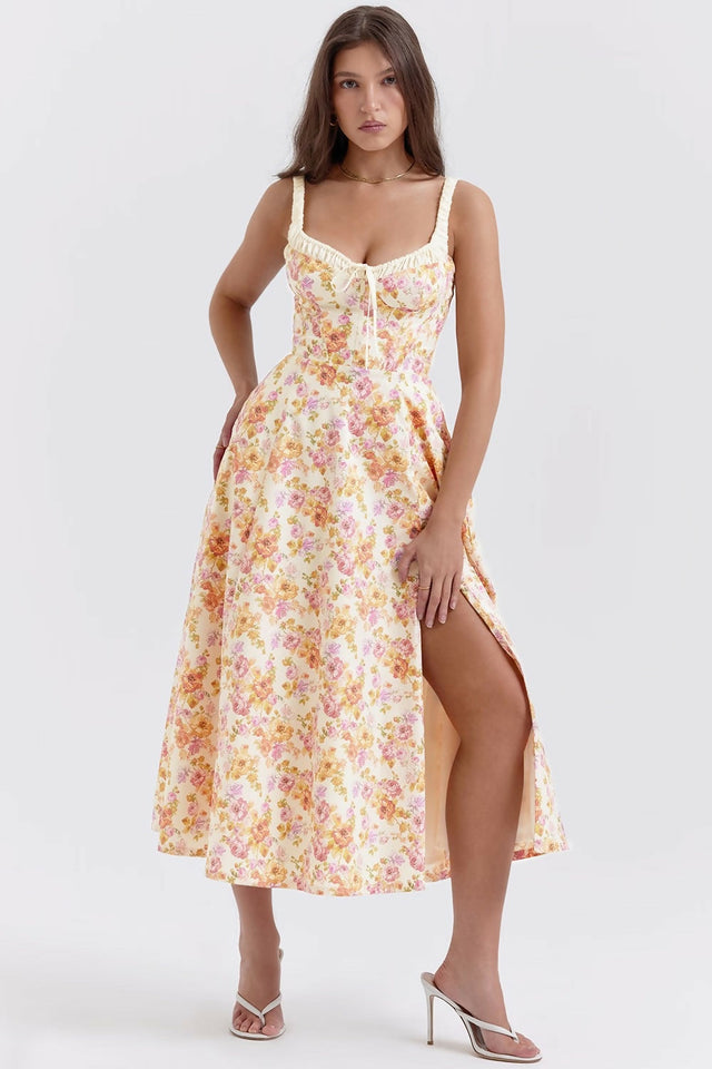 House of CB Sabrina Ivory Print Midi Dress - 8 / Floral - Dresses