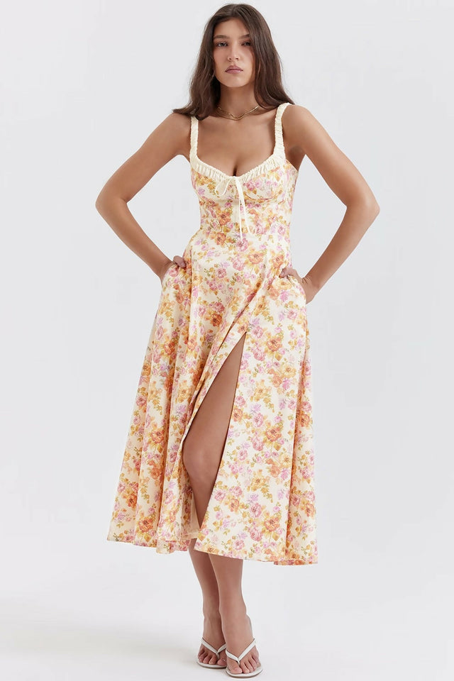 House of CB Sabrina Ivory Print Midi Dress - 8 / Floral - Dresses