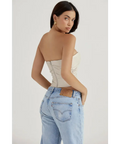 House of CB - Saffira Fog Plunge Vegan Leather Corset - 8 / White - Tops