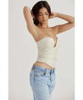 House of CB - Saffira Fog Plunge Vegan Leather Corset - 8 / White - Tops