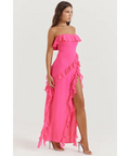 House of CB Sarina Hot Pink Ruffle Maxi Dress - Dresses