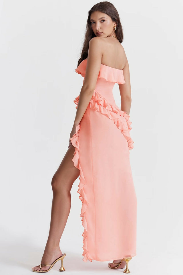 House of CB Sarina Ruffle Maxi Dress - Apricot - 8 / Pink - Dresses