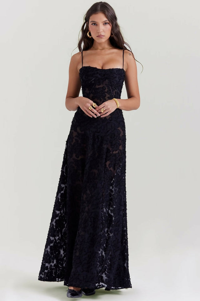 House of CB Seren Maxi Gown Black Lace - 8 / Black - Dresses