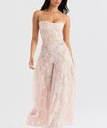 House of CB Seren Soft Pink Floral Lack Back Maxi Dress - 6 / Pink - Dresses