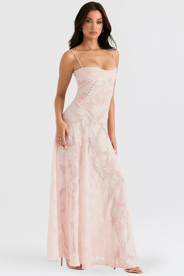 House of CB Seren Soft Pink Floral Lack Back Maxi Dress - 6 / Pink - Dresses