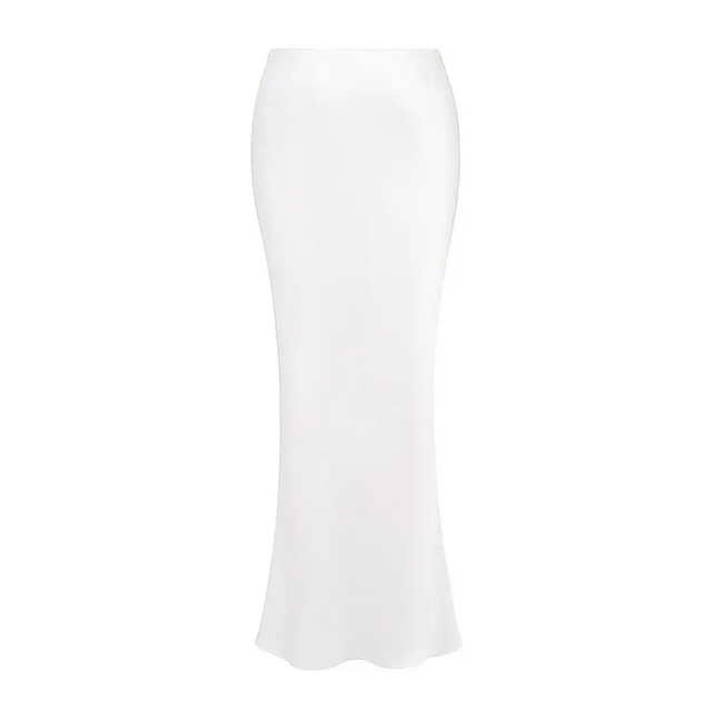 House of CB Sydel White Satin Bias Cut Maxi Skirt - 6 / White - Skirts
