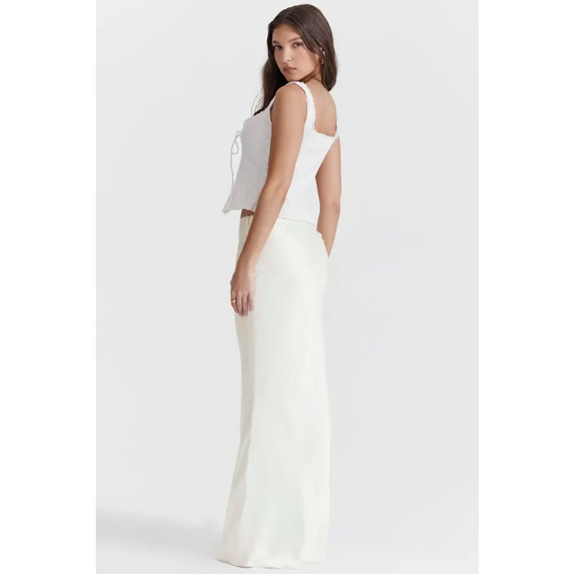 House of CB Sydel White Satin Bias Cut Maxi Skirt - 6 / White - Skirts