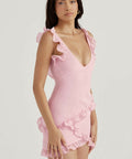 House of CB Tania Ruffle Mini Dress - Pink Quartz - 8 / Pink - Dresses