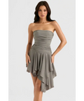 House of CB Valeria - Smoke Gathered Asymmetric Dress - 6 / Grey - Dresses