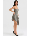 House of CB Valeria - Smoke Gathered Asymmetric Dress - 6 / Grey - Dresses