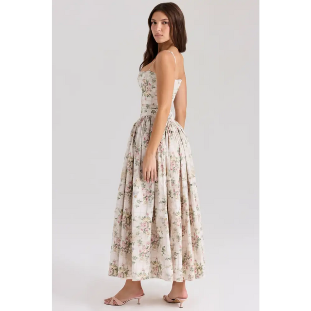 house of cb ysabella floral maxi dress House of CB Ysabella Cotton Midi Sundress in Cream