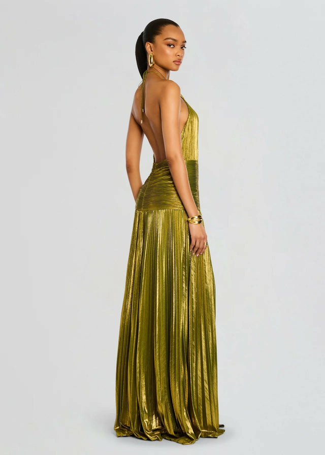 Retrofete Thalia Dress Gown Metallic Peridot Green Size 8