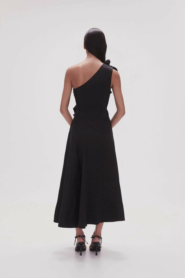 Aje Adelia Ruffle Midi Dress Black Size 12