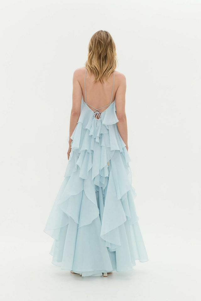 Aje Pandorea Layered Maxi Dress Silver Blue