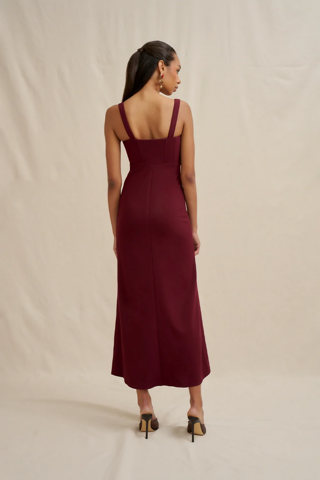 By Johnny Basia Bodice Midi Dress Burgundy