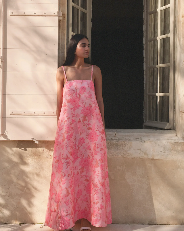 Morton Mac Camilla Dress In Blush Rose & Neck scarf