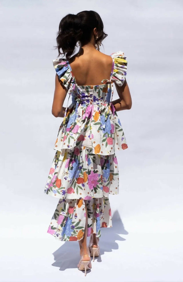 Isabella Longginou Polka Dot Floral Frill Dress Multi Size 12 - 12 / Multi - Dresses