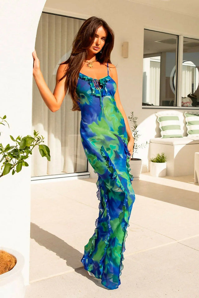 Isabelle Quinn Kyra Ruffle Maxi Dress - 8 / Multi - Dresses