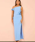 Issy Off Shoulder Flower Maxi Dress In Blue - 12 / Blue - Dresses