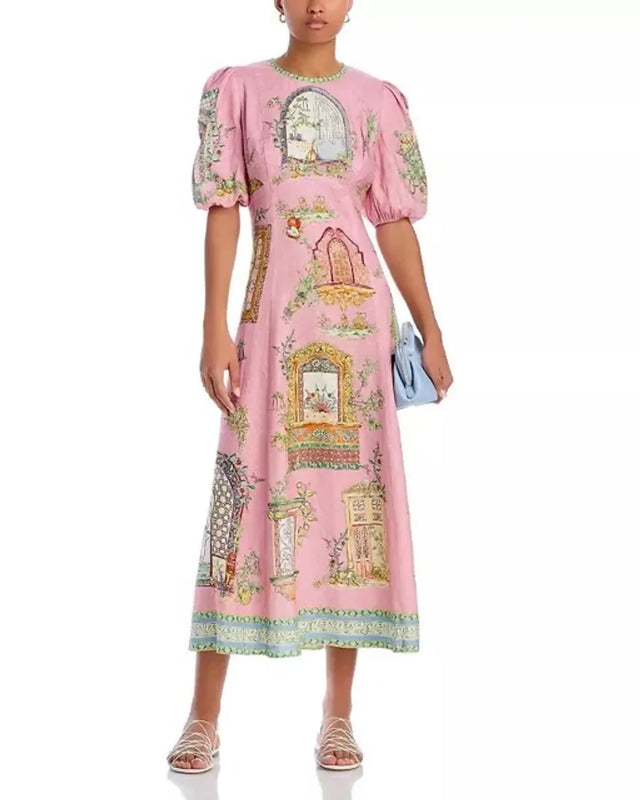 ALEMAIS Monte Midi Dress Pink Print