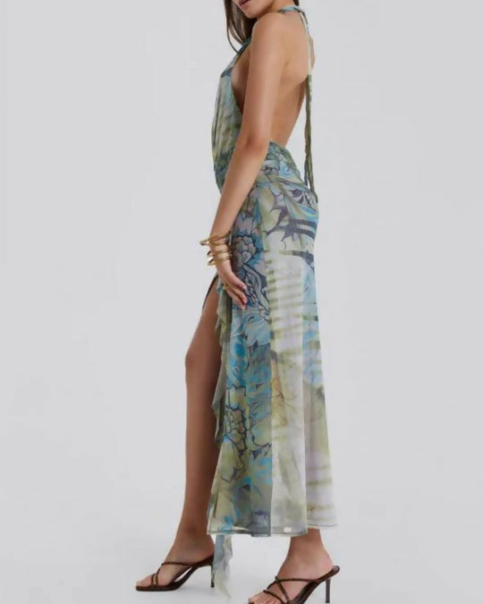 Jaded London Cindy Plunge Maxi Dress In Green - 10 / Multi - Dresses