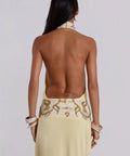 Jaded London Darya Hand Beaded Backless Maxi Dress in Butter - 6 / Yellow - Dresses