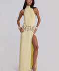 Jaded London Darya Hand Beaded Backless Maxi Dress in Butter - 6 / Yellow - Dresses