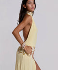 Jaded London Darya Hand Beaded Backless Maxi Dress in Butter - 6 / Yellow - Dresses