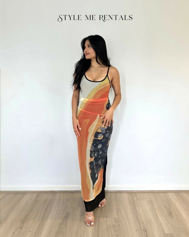 Jefre Sèi Papaya Midi Dress Papaya Print Black Size S - 8 / Print - Dresses