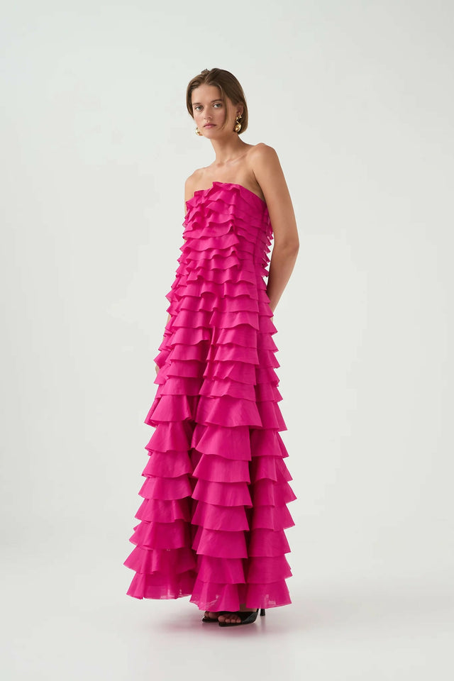 AJE Fleur Pleated Magenta Gown