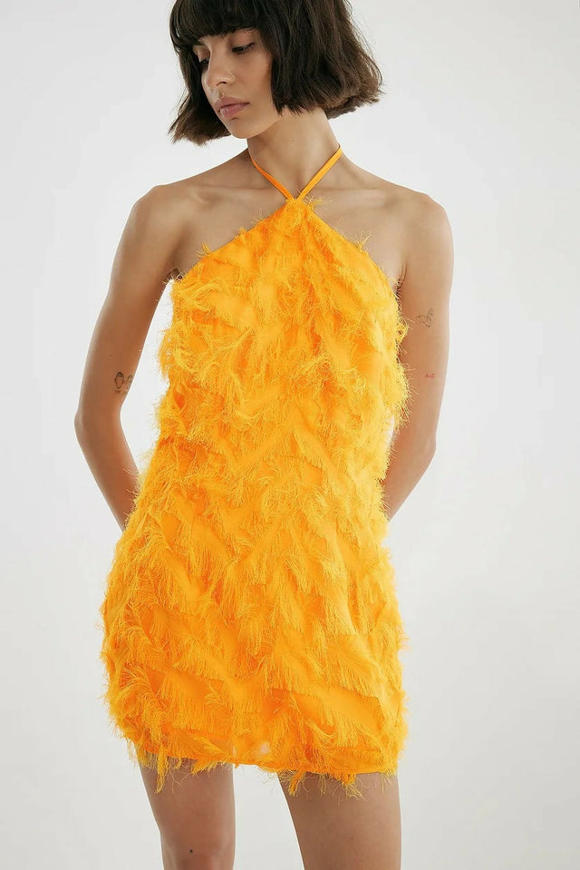 Josephine HJ x NA-KD Feather Mini Orange - 10 / Orange - Dresses