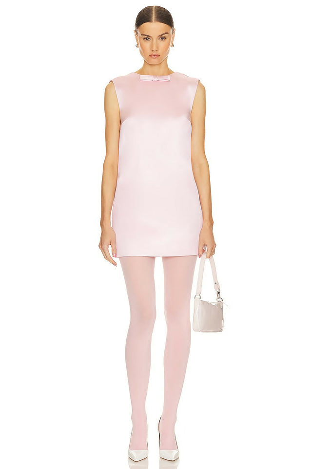Helsa Heavy Satin Bow Backless Mini Dress Pale Pink