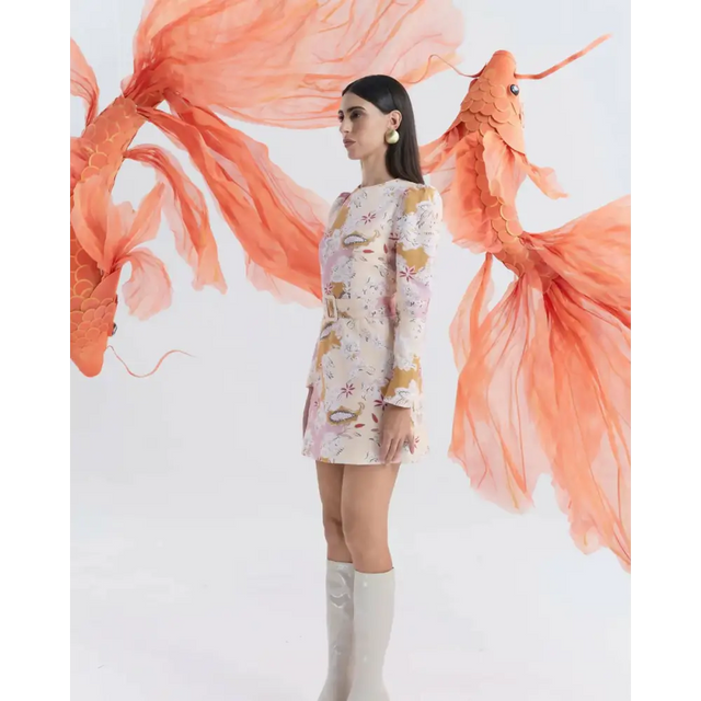 Justin Tong Hazel Mini Dress Enchanted Waters Size 16 - 16 / Print - Dresses