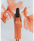 Justin Tong Rory Pleated Gown Dress Orange Size 10 & 12 - Dresses