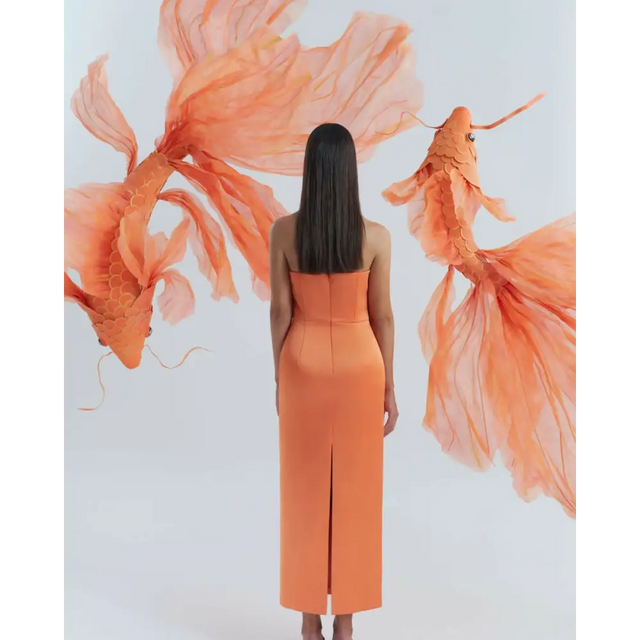 Justin Tong Rory Pleated Gown Dress Orange Size 10 & 12 - Dresses