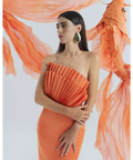 Justin Tong Rory Pleated Gown Dress Orange Size 10 & 12 - Dresses