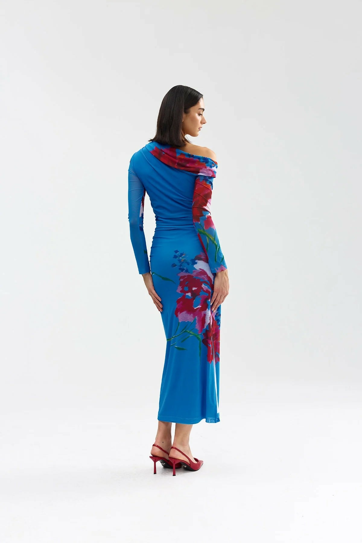Aston Studio Long-Sleeve Sophie Mesh Dress - Luminous Papaya – view 3