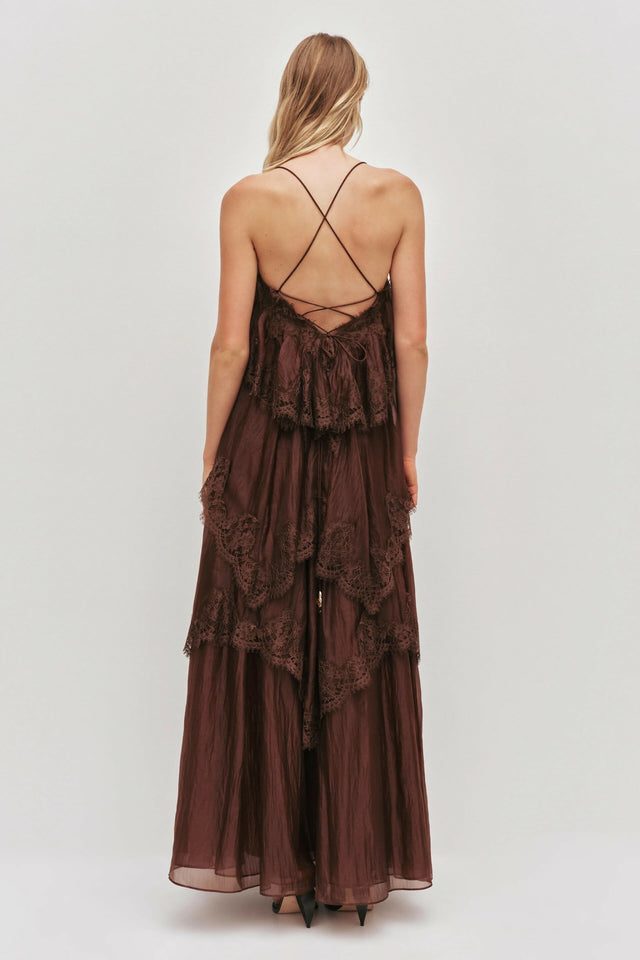 AJE Ophelia Lace Gown In Chocolate