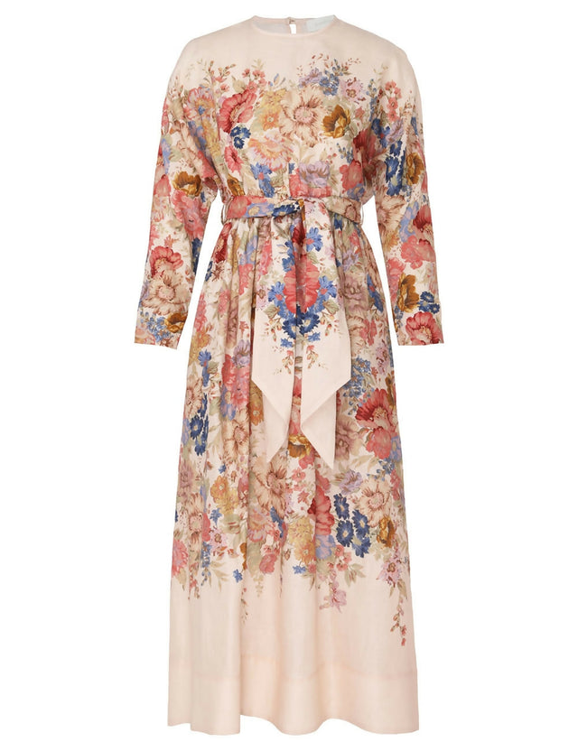 Zimmermann August Tie Waist Midi Dress Cream Floral Size 1 / AU 10
