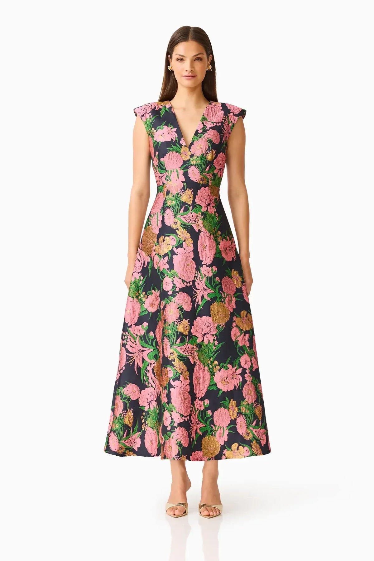 Elliatt Eclore V-Neck Maxi Dress - Pink &amp; Black Floral – designer dress hire