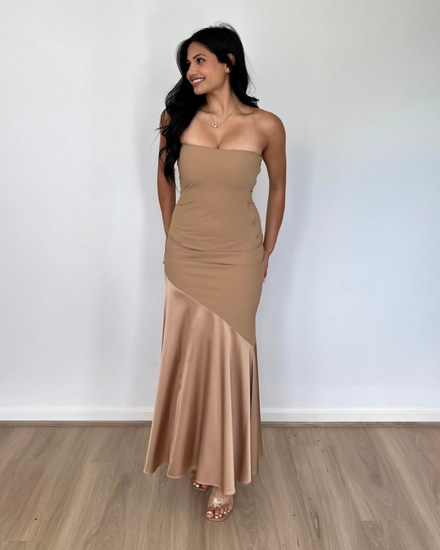 Bianca and Bridgett Tahlia Strapless Maxi Dress Beige