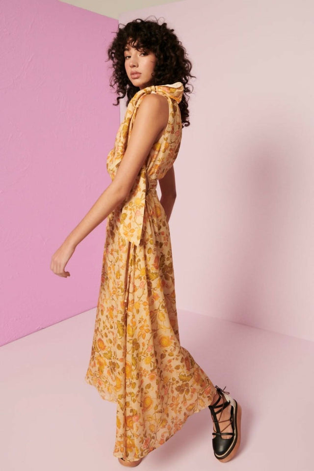 Kate Ford Alata Tie Cut Out Dress Multi Floral Size 12 - Dresses