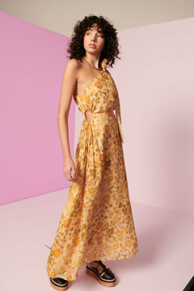 Kate Ford Alata Tie Cut Out Dress Multi Floral Size 12 - Dresses