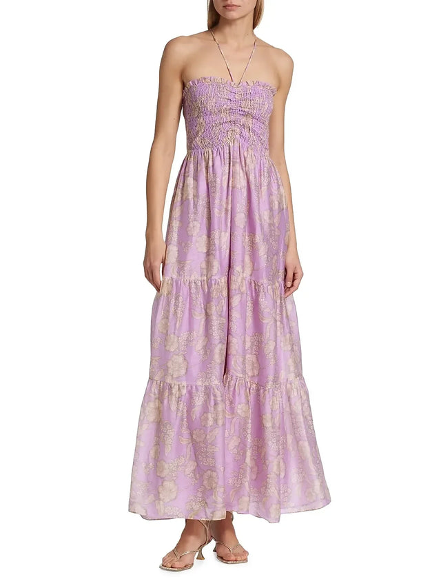 Kivari Elzette Tiered Midi Dress Lilac Floral Size 10 - 10 / Purple - Dresses