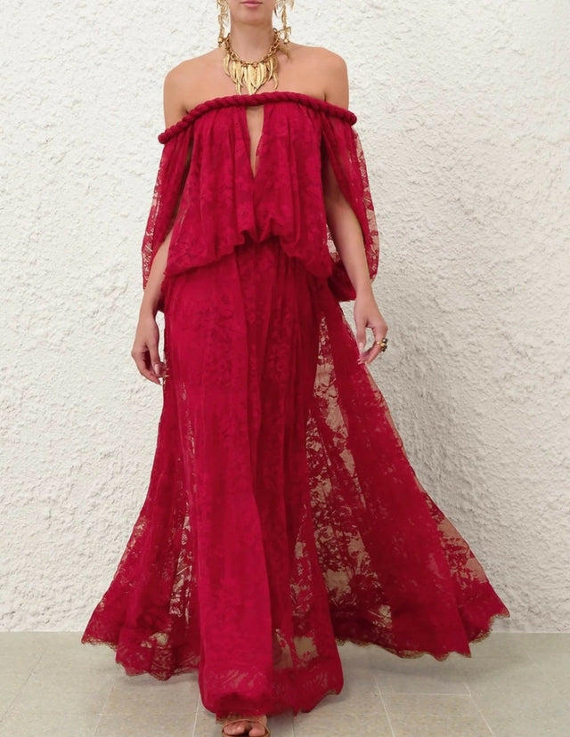 ZIMMERMANN Luna Lace Billow Gown in Fuchsia