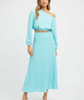 Kookai Brady Long Sleeve Top & Midi Skirt Set Blue - Outfit Sets