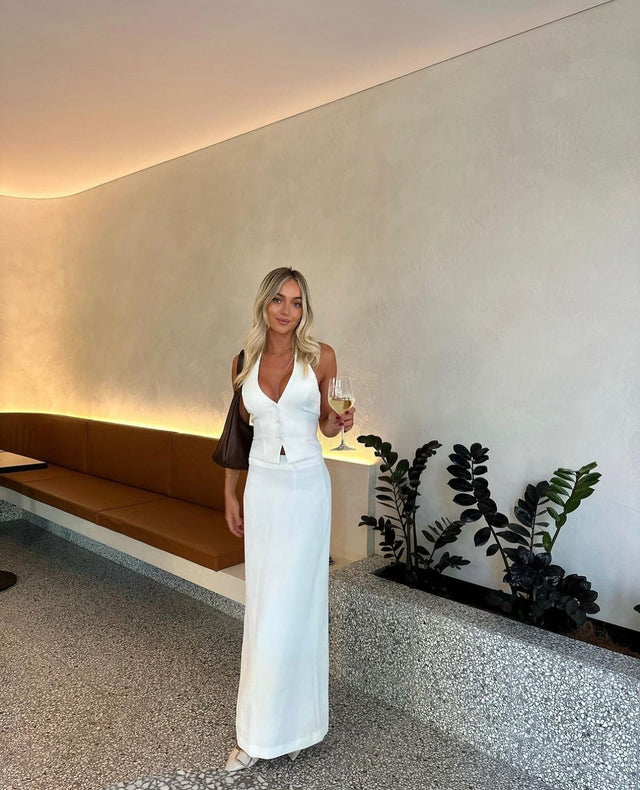 Kookai Oyster Skirt and Vest Set Ivory