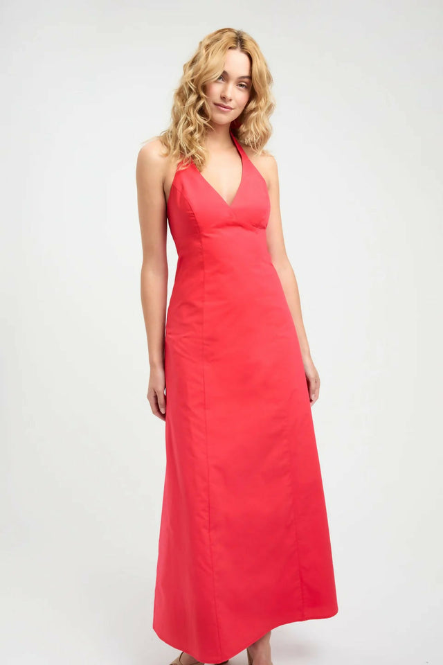 Kookai Poplin Vee Halter Dress in Candy Red - 6 / Red - Dresses